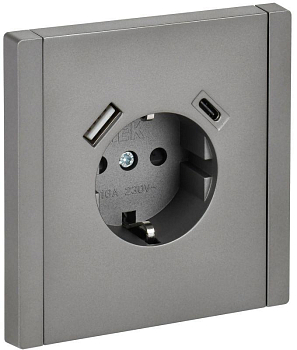 Розетка FORTE&PIANO FP547 16А USB A+C 18Вт с заземл. защ. шторки винт. крепл. сталь IEK FP-R14-16-U22-018-K46