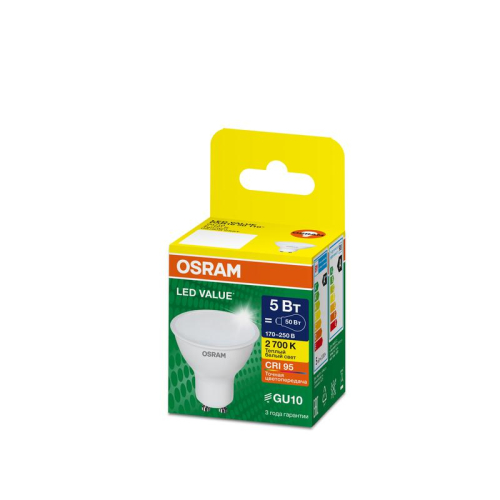 Лампа светодиодная LED G4 Value LVPAR1650 5W/927 CRI95 5Вт 2700К 500лм рефлектор матов. GU10 170-250В OSRAM 4058075581333