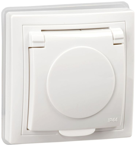 Розетка 1-м СП Кварта РСбш10-3-КБ-44 16А IP44 с заземл. защ. шторки с крышкой бел. GENERICA KV-R16-16-44-K01