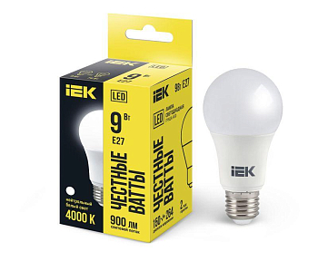 Лампа светодиодная 9Вт A60 грушевидная 4000К нейтр. бел. E27 810лм 230-240В IEK LLE-A60-9-230-40-E27