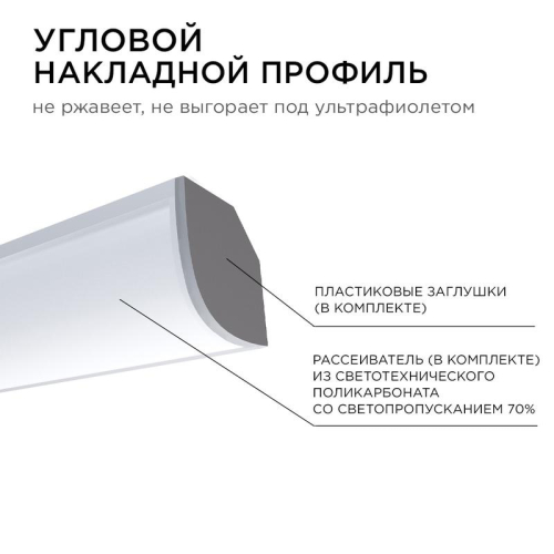 Профиль для светодиодной ленты анод угловой с шир. рас накладной сер. 16х16мм 2м алюм. Apeyron 08-04