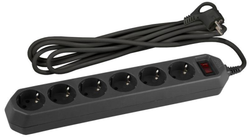 Удлинитель с сетевым фильтром 6х1.5м с заземл. 10А IP20 USF-6es-1.5m-B с выкл. с базов. защитой черн. Эра Б0037261