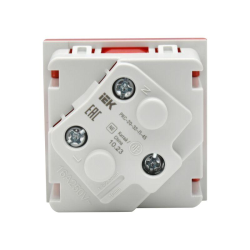 Розетка PRIMER 45град. с заземл. защ. шторки винт. зажим РКС-20-32-П-45 красн. IEK PR-KK40D-RSZH-2-2-45-K04