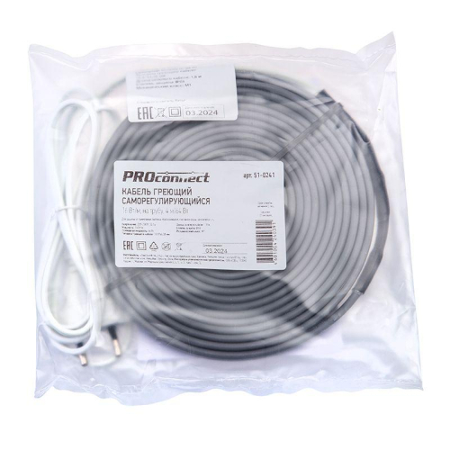 Кабель греющий саморег. 16Вт/м на трубу 4 м/64Вт PROCONNECT 51-0241
