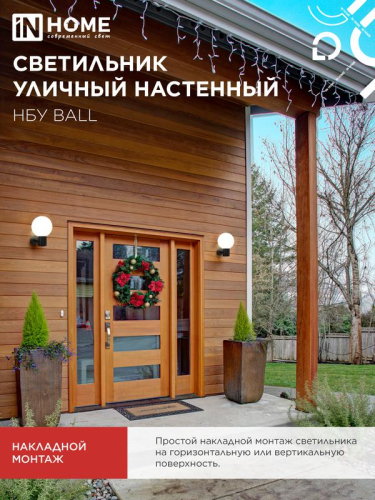 Светильник НБУ BALL-1хA60-BL E27 IP65 уличный настен. односторон. под лампу 1хA60 алюм. черн. IN HOME 4690612053622
