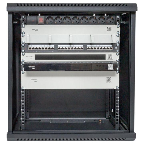 Шкаф настенный 19дюйм TERACOM PRO 12U 600х450мм дверь стеклянная с замком-ручкой черн. EKF TRP-WLL-1264-40B