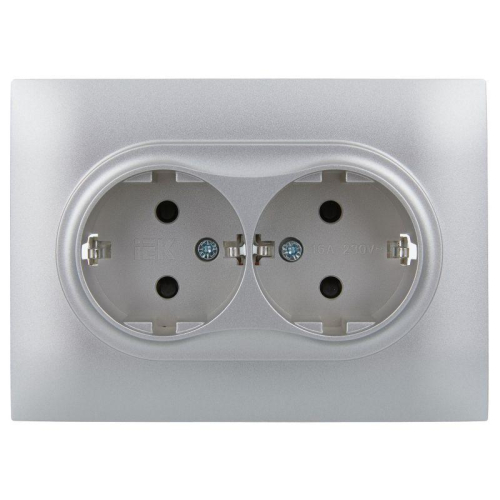 Розетка 2-м SKANDY 16А с заземл. защ. шторки в сборе SK-R07S серебр. IEK SK-R24-16-K23-F