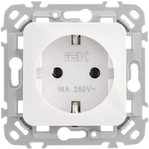 Розетка СП FLITE РС11-1-ФлБ 16А с заземл. без защ. шторок безвинтовое крепление механизм бел. IEK FI-R11-16-1-K01