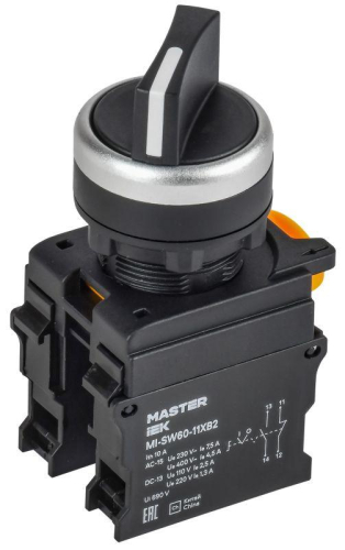 Переключатель 2 полож. 1НО+1НЗ длин. ручка черн. MASTER IEK MI-SW60-11XB2-3-25-2-K02