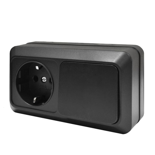 Блок ОП Олимп 1-кл. выкл.10А + роз. с заземл. 16А 220В горизонт. черн. Universal 7946806