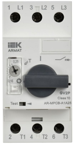 Выключатель автоматический защиты двигателя A1 GV2P 0.16-0.25А ARMAT IEK AR-MPCB-A1A25