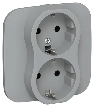 Розетка 2-м СП FLITE РС12-1-А-ФлС 16А с заземл. без защ. шторок безвинтовое крепление в сборе механизм сер. IEK FI-R21A-16-1-K03