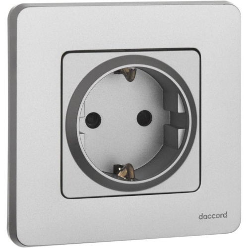 Розетка 1-м СП Inspiria 16А IP20 250В 2P+E защ. шторки немецк. стандарт механизм алюм. IEK 673732