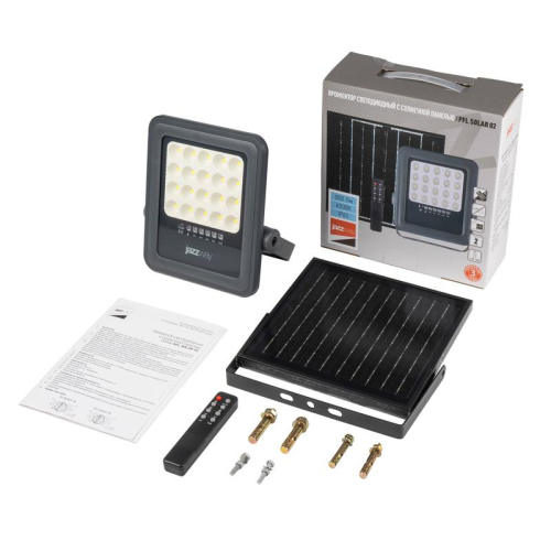 Прожектор светодиодный PFL SOLAR 02 50 6500К GR IP65 ДО с солнечн. панелью и пультом Pro+ JazzWay 5058460