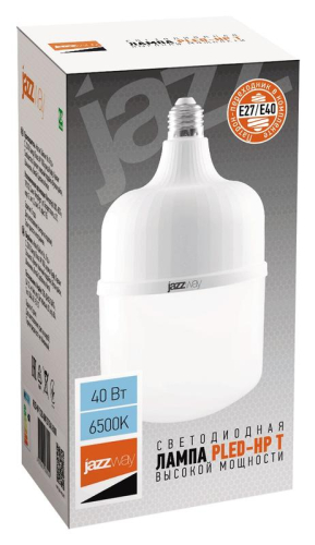 Лампа светодиодная высокомощная PLED-HP-T120 40Вт 6500К холод. бел. E27/E40 (переходник в компл.) 3700лм Pro JazzWay 1038944A