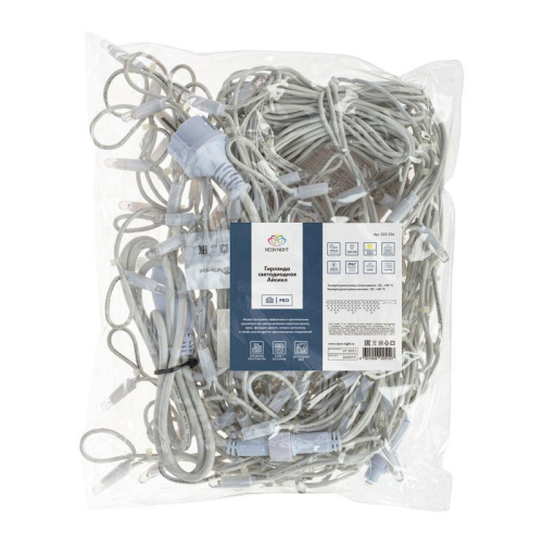 Гирлянда светодиодная "Айсикл" (бахрома) 4х0.6м 128LED тепл. бел. 10Вт 230В IP67 эффект мерцания провод каучук бел. (нужен шнур питания 315-001) Neon-Night 255-356