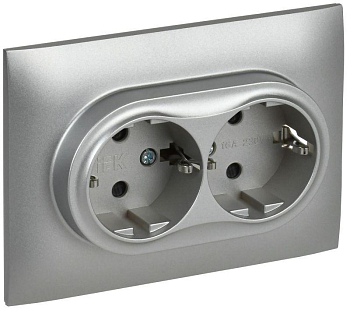 Розетка 2-м SKANDY 16А с заземл. защ. шторки в сборе SK-R07S серебр. IEK SK-R24-16-K23-F