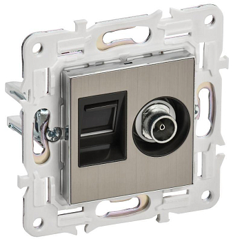 Розетка двойная TV+RJ45 кат.5E SKANDY SK-A14N никель IEK SK-AK20-1-K50