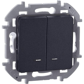 Выключатель 2-кл. Inspiria 10А IP20 250В 10AX с подсветкой/индикацией механизм антрацит IEK 673633