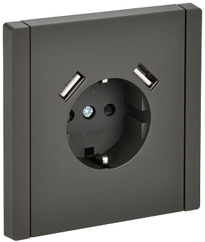 Розетка FORTE&PIANO FP345 16А USB A+A 3.1А с заземл. защ. шторки винт. крепл. сер. IEK FP-R14-16-U21-D31-K03