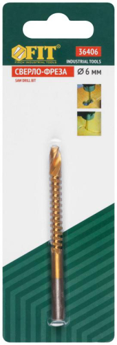 Сверло-фреза универсальное 6мм титановое покрытие FIT 36406