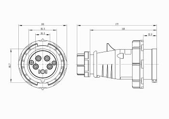 Вилка кабельная CP IP67 32А 3P+E+N 400В с фазоинвертером DKC CP656-032-40-RP