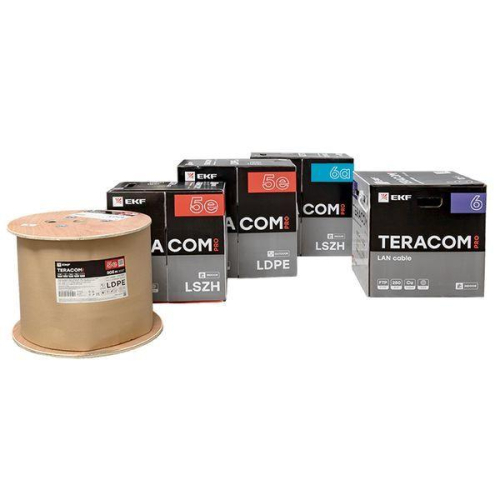Кабель витая пара F/UTP кат.6 4 пары solid 23AWG оболочка LSZH нг(А)-HF сер. (уп.305м) TERACOM PRO EKF TRP-6FTP-04LSH-GY-IN3