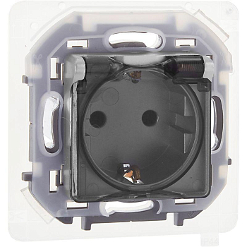 Розетка 1-м СП Inspiria 16А IP44 250В 2P+E защ. шторки с крышкой немецк. стандарт механизм алюм. IEK 673742