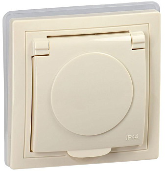 Розетка 1-м СП Кварта РСбш10-3-ККм-44 16А IP44 с заземл. крем. GENERICA KV-R16-16-44-K33