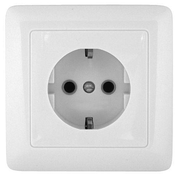 Розетка 1-м ОП Прима 16А IP20 250В с заземл. защ. шторки с изолир. пластиной бел. (розн. упак.) SchE RA16-003-1I-BI