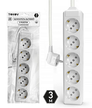 Удлинитель 5х3м с заземл. 10А 3х1.5 TOKOV ELECTRIC TKL-C01-BU5-3-1.5-Z