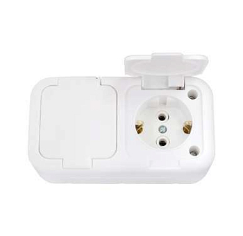 Розетка 2-м ОП 10А IP44 с заземл. бел. Bylectrica РА16-213