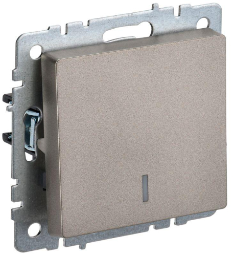 Выключатель проходной 1-кл. СП BRITE ВС10-1-7-БрШ 10А с индик. механизм шампань IEK BR-V12-1-10-K37