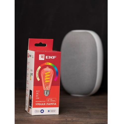 Лампа филаментная Умная ST64 4.9Вт прозрачная RGB E27 220-240В EKF slwf-e27-st64-fil-rgbw