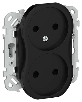 Розетка 2-м СП FLITE РС02-1-ФлЧ 10А без заземл. без защ. шторок безвинтовое крепление механизм черн. IEK FI-R20-10-1-K02