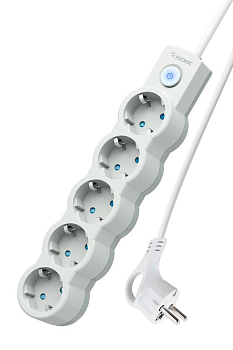 Удлинитель 5х5м с заземл. 10А IP20 2200Вт 220В защ. шторки ПВС 3х1 с выкл. бел. КОСМОС YKsm5m-5g-Z-V10A-W