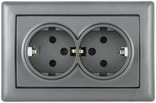 Механизм розетки 2-м СП Bolero РС21-1-0-БА 16А с заземл. антрацит IEK ERB21-K95-16