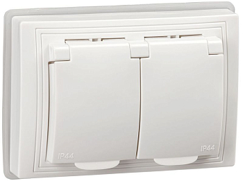 Розетка 2-м СП Кварта РСбш12-3-КБ-44 16А IP44 с заземл. защ. шторки бел. GENERICA KV-R26-16-44-K01