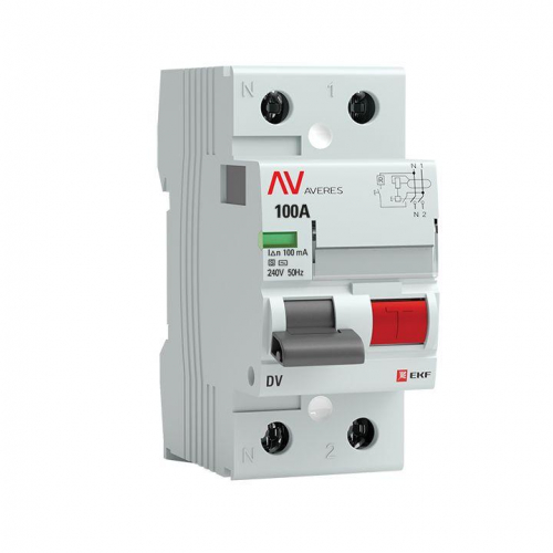 Выключатель дифференциального тока (УЗО) 2п 100А 100мА тип S DV AVERES EKF rccb-2-100-100-s-av