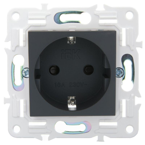 Розетка SKANDY 16А с заземл. защ. шторки безвинт. крепл. SK-R06G графит IEK SK-R14-16-1-K53
