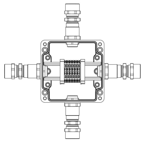 Коробка взрывозащищенная клеммная из полиэстера TBE-P-03-(6xCBC.2)-1xKA2MHK(A)-1xKA2MHK(B)-1xKA2MHK(C)-1xKA2MHK(D)1Ex e IIC Т5 Gb /Ex tb IIIC T95град.C Db IP66/КЗ DKC 1231.031.22.1226