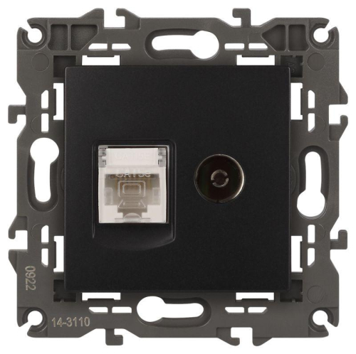Розетка компьютерная + телевизионная 2-м Elegance 14-3110-05 RJ45 + TV IP20 механизм антрацит Эра Б0034318