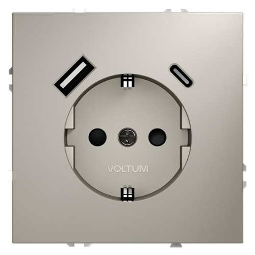 Розетка 1-м СП S70 16А с USB A+С с заземл. защ. шторки механизм кашемир Voltum VLS040503