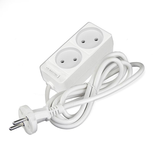Удлинитель 2х1.5м без заземл. 10А IP20 2.2кВт ПВС 2х1 бел. DOMTOK 2344