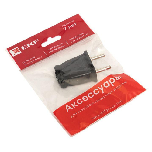 Вилка плоская 10А 250В без заземл. черн. PROxima EKF AVP10-30-rpl