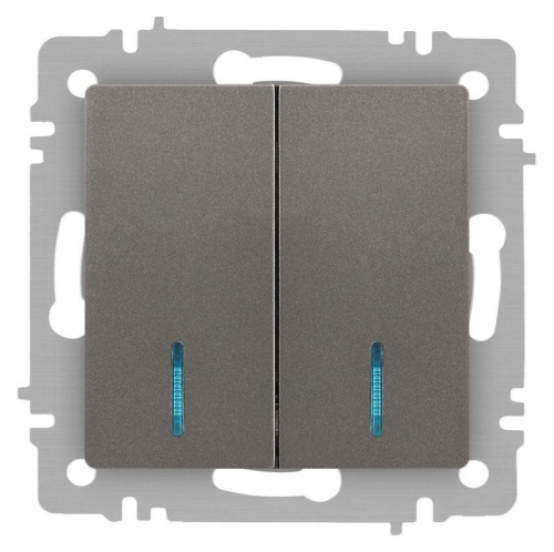 Выключатель 2-кл. СП Accent 6-105-09 10А IP20 250В с подсветкой AL/CU титан Intro Б0063525