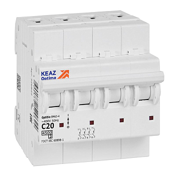 Выключатель автоматический модульный 4п C 20А OptiDin BM63-4C20-4.5-УХЛ3 КЭАЗ 326822