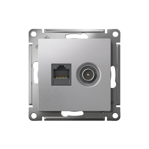 Розетка компьютерная + телевизионная 2-м СП AtlasDesign RJ45 кат.5E + TV механизм алюм. SE ATN000389