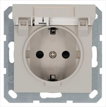 Розетка 1-м Shuko 16А IP20 с заземл. защ. шторки с крышкой механизм тауп Jasmart G5505T