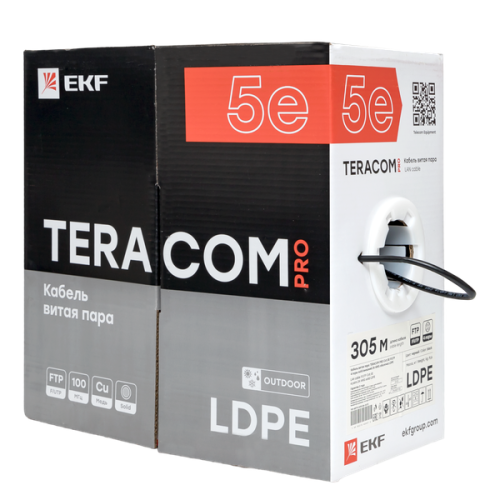 Кабель витая пара F/UTP кат.5E 4 пары 24 AWG solid внешн. LDPE черн. (м) TERACOM PRO EKF TRP-5EFTP-04PE-BK-OUT3
